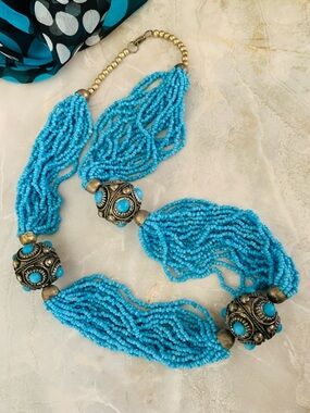 Turquoise Beaded Statement Moroccan or Tibetan Style